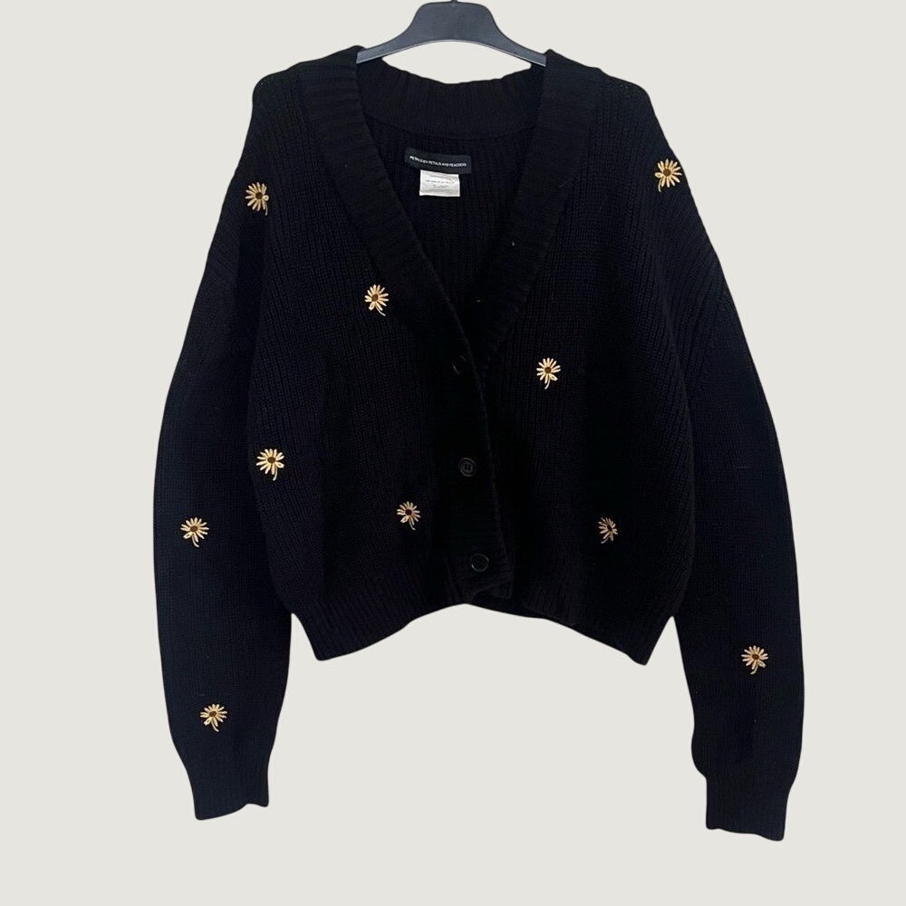Petals by Petals Black Cardigan sunflower cottagecore embroidered Details size M